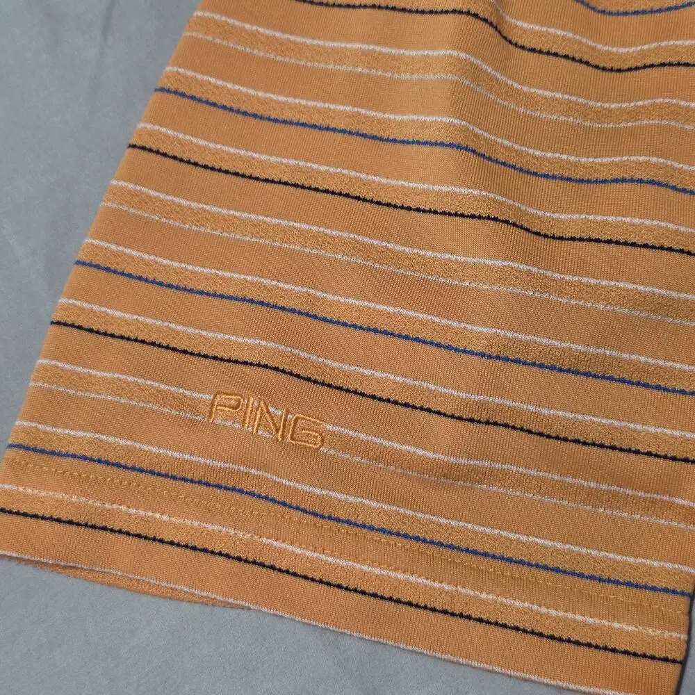 Ping Collection Golf Polo Shirt Men's Medium Orange Striped Dry Fiber Dynamics